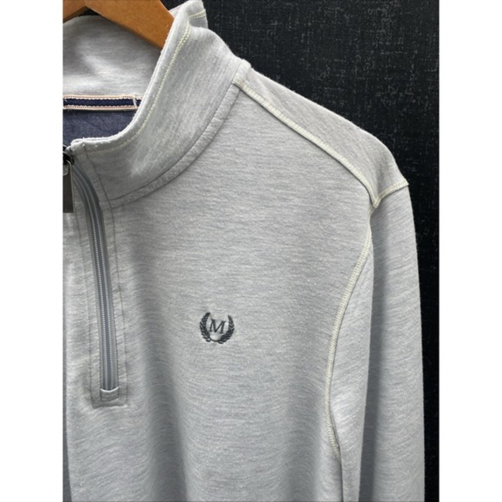 Magaschoni Pullover Sweater Mens Medium 1/4 Zip Heather ‎ Gray Stretch Viscose